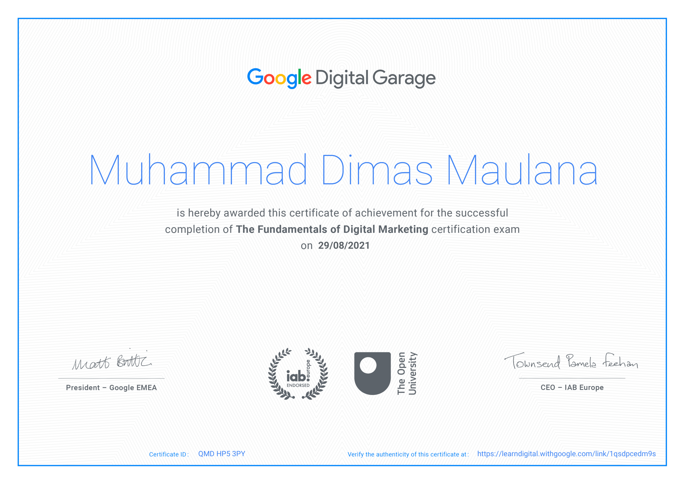 The Fundamentals of Digital Marketing certificate