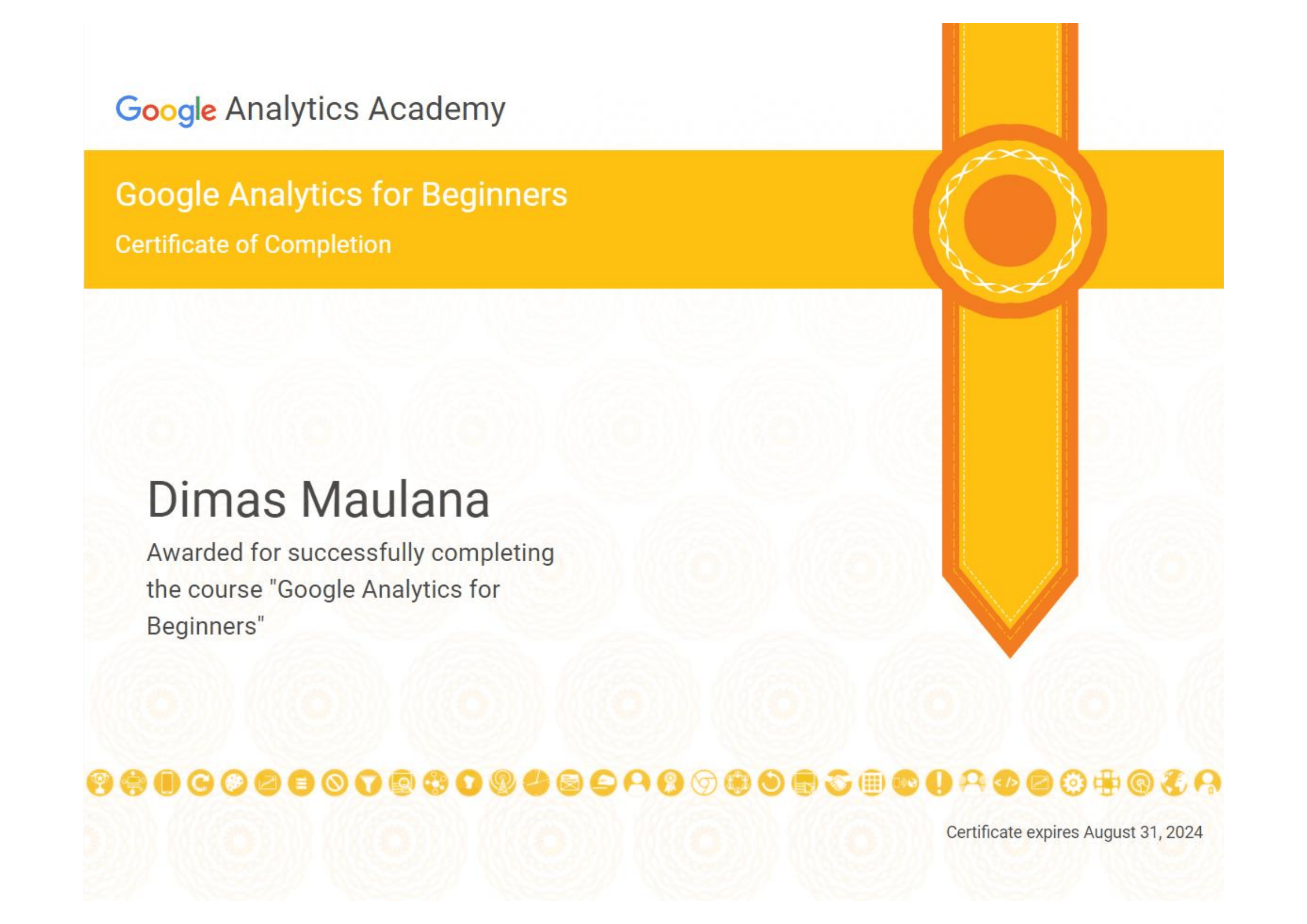 Google Analytics for Beginners certificate
